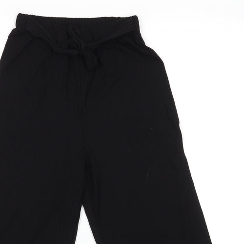 Preworn - no label Girls Black Striped Polyester Dress Pants Trousers  L20 in  Pullover - Subtle rib effect Tie front