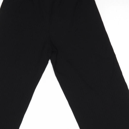 Preworn - no label Girls Black Striped Polyester Dress Pants Trousers  L20 in  Pullover - Subtle rib effect Tie front