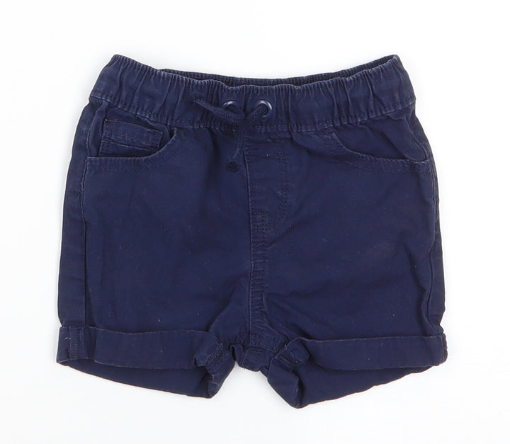 George Boys Blue Cotton Cropped Trousers Size 12-18 Months Drawstring - Dark Blue shorts