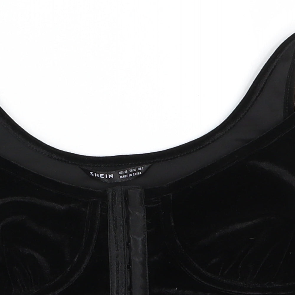 SheIn Womens Black  Polyester Basic Blouse Size 6 Round Neck - Corset style