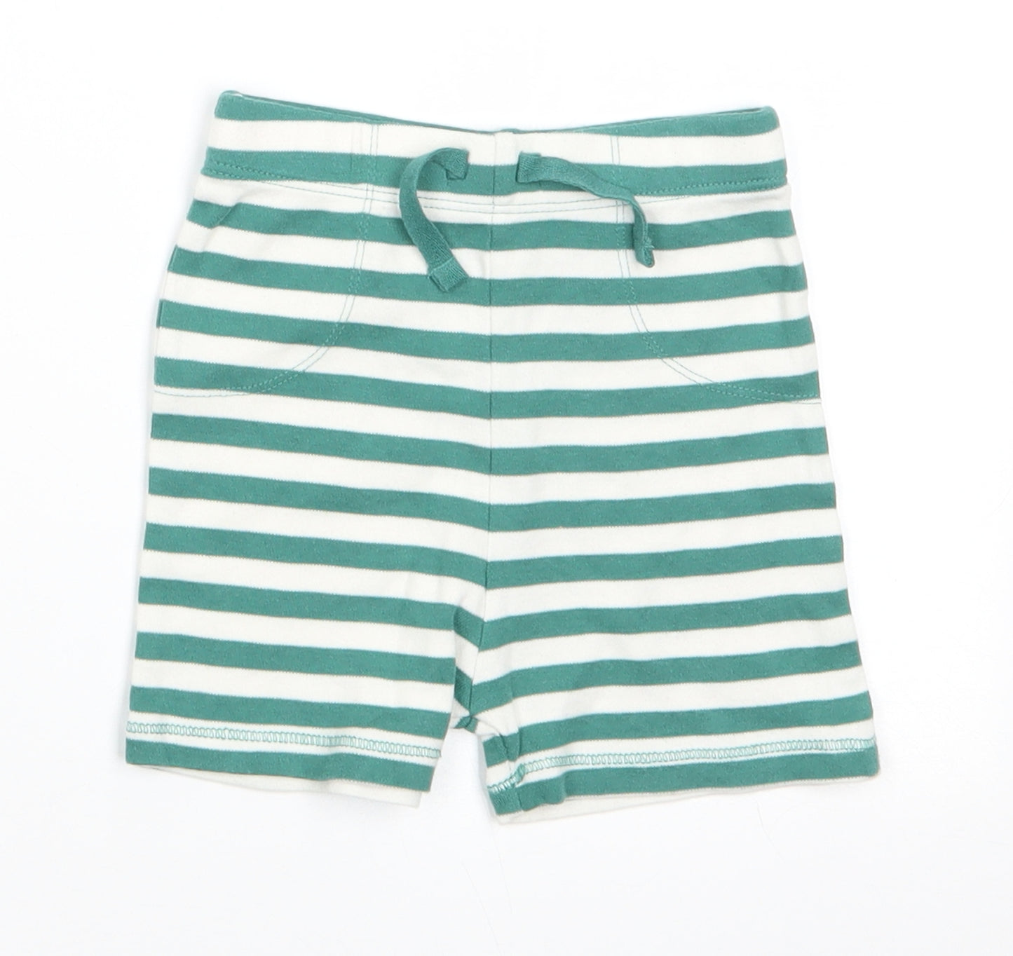 George Boys Green Striped Cotton Cropped Trousers Size 12-18 Months   - Green White stripe