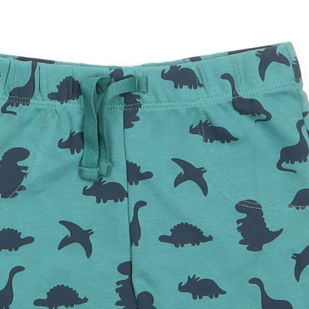 George Baby Green Animal Print Cotton Cropped Trousers Size 12-18 Months   - Dinasour Print