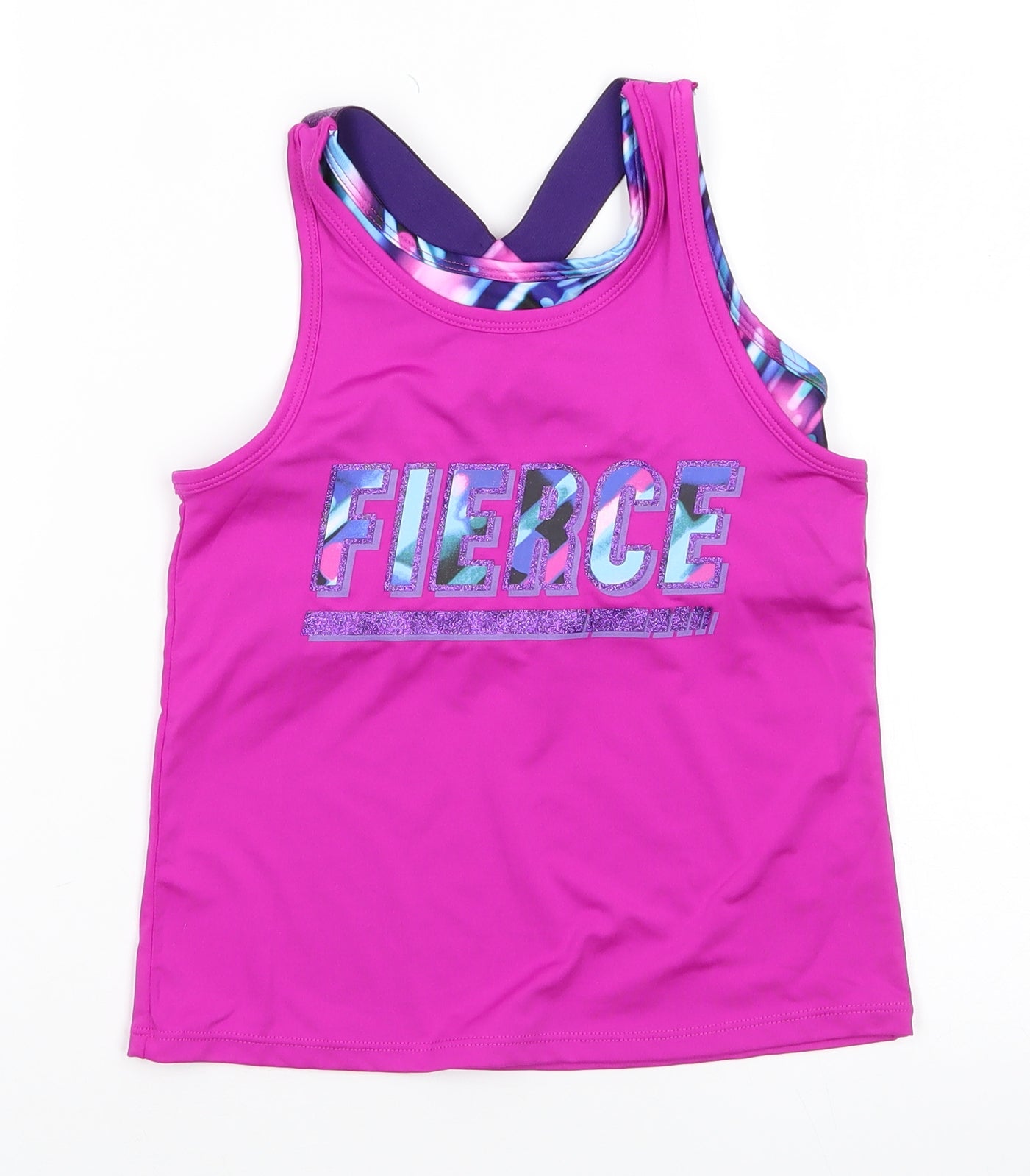 Souluxe Girls Pink  Polyester Basic Tank Size 6-7 Years Scoop Neck Pullover - Fierce Abstract patter under cropped top