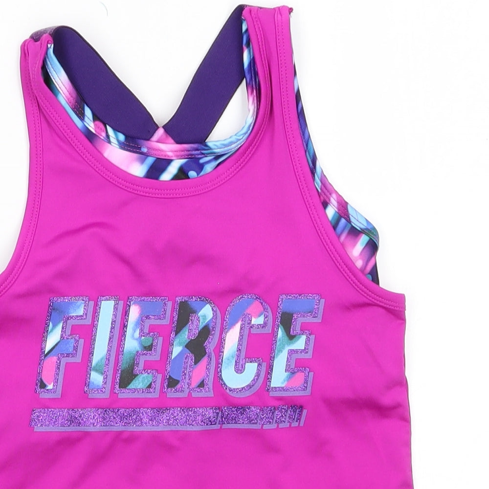 Souluxe Girls Pink  Polyester Basic Tank Size 6-7 Years Scoop Neck Pullover - Fierce Abstract patter under cropped top