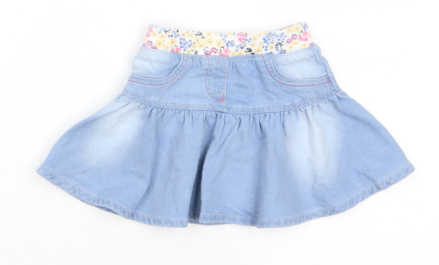Nutmeg Girls Blue Floral Cotton Flare Skirt Size 18-24 Months  Pull On - Floral waistband Mock pockets