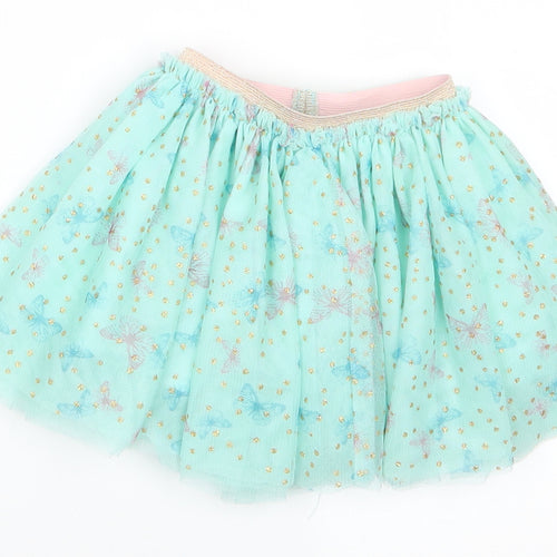 Primark Girls Green Animal Print Polyester Flare Skirt Size 9-12 Months  Pull On - Mint Gree with Gold Glitter dots Pink & Blue Butterfly print Net overlay