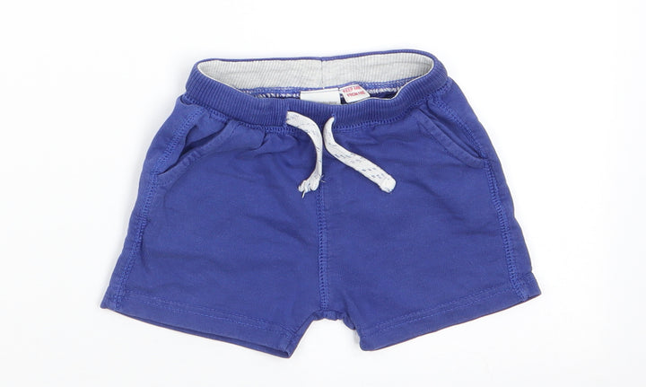 Zara Boys Blue Cotton Cropped Trousers Size 12-18 Months Drawstring - Mid Blue Shorts
