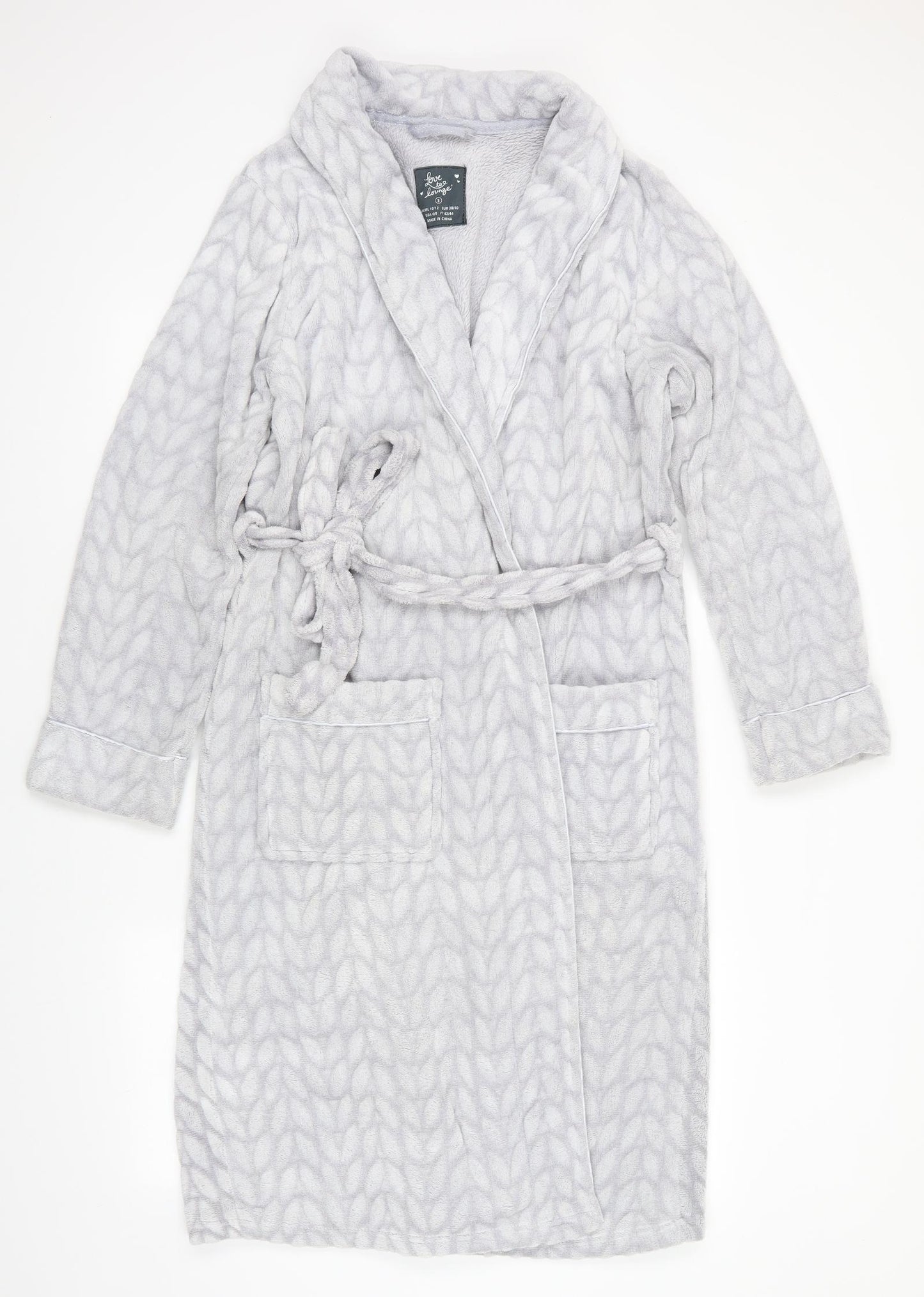 Love To Lounge Womens Grey Floral Polyester  Robe Size 10  Tie - Silvery Grey with White Leaf like print