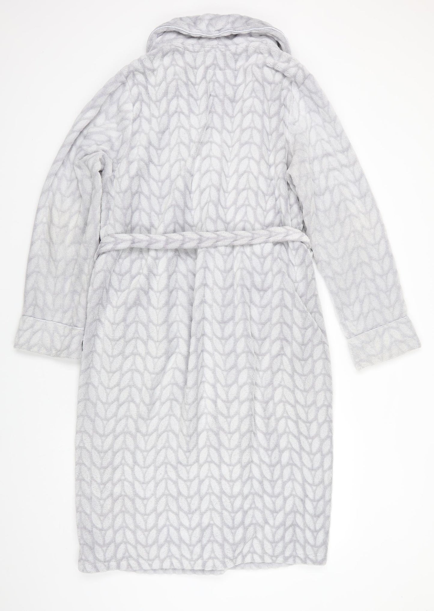 Love To Lounge Womens Grey Floral Polyester  Robe Size 10  Tie - Silvery Grey with White Leaf like print