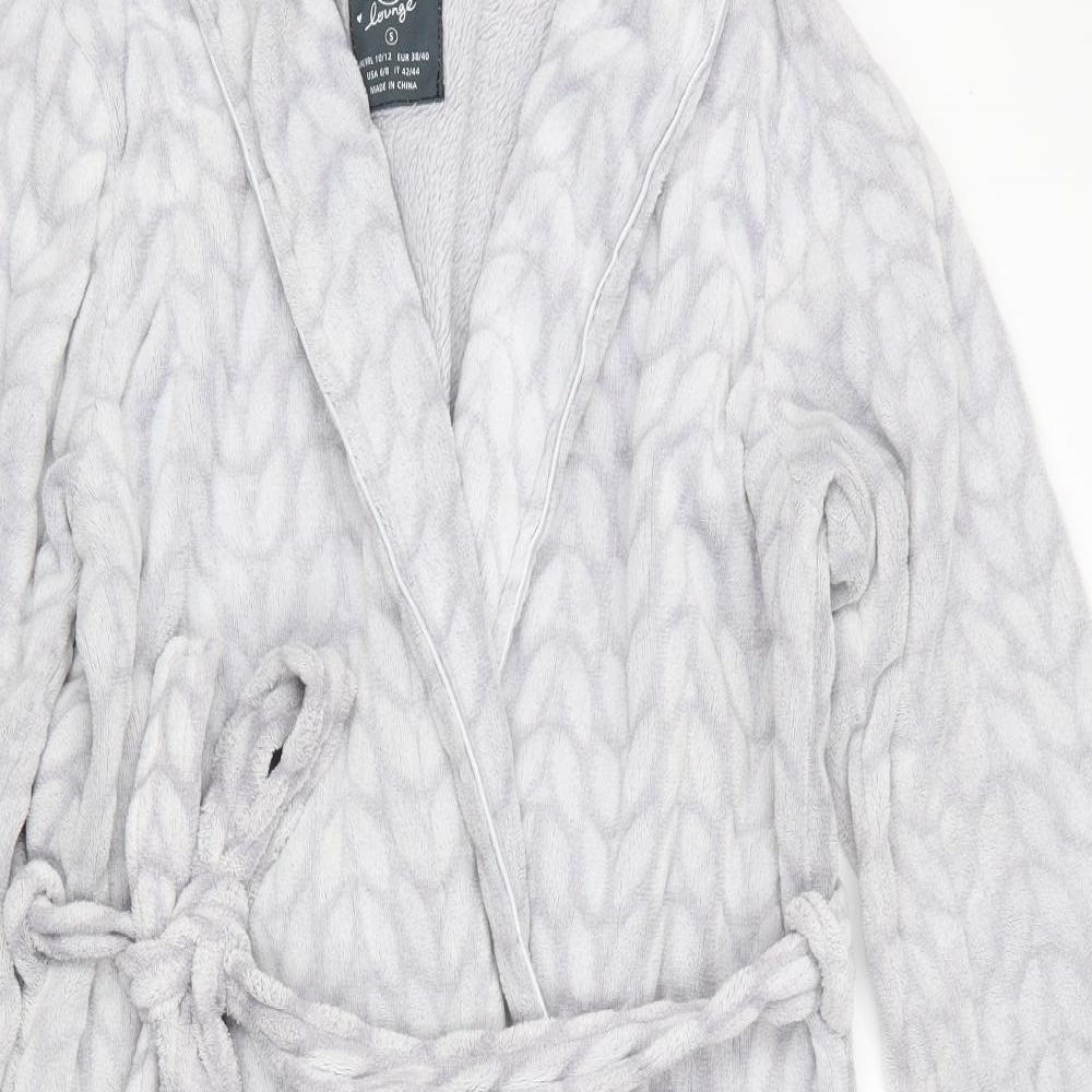 Love To Lounge Womens Grey Floral Polyester  Robe Size 10  Tie - Silvery Grey with White Leaf like print