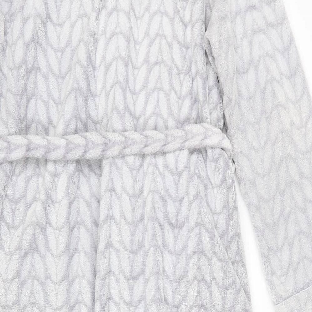 Love To Lounge Womens Grey Floral Polyester  Robe Size 10  Tie - Silvery Grey with White Leaf like print
