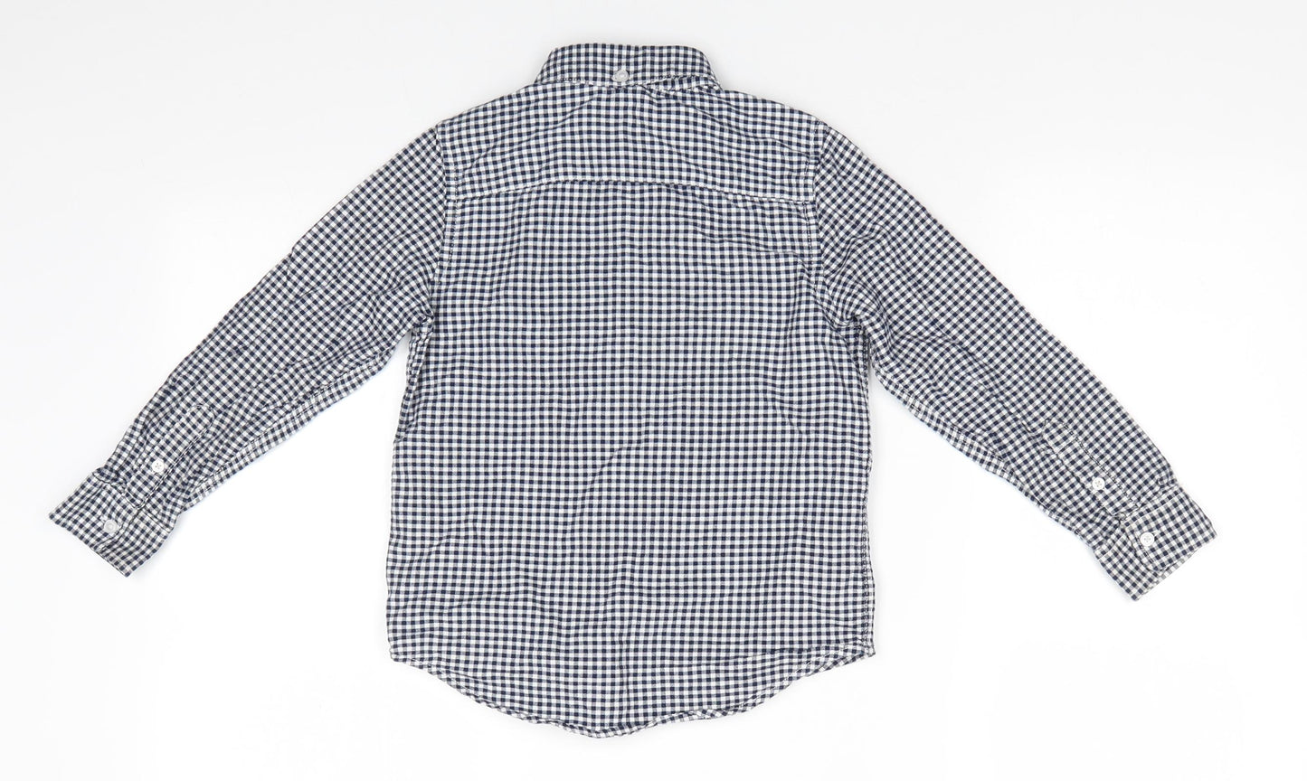 NEXT Boys Blue Check Cotton Basic Button-Up Size 6 Years Collared Button - Buttoned Collar Stag motif