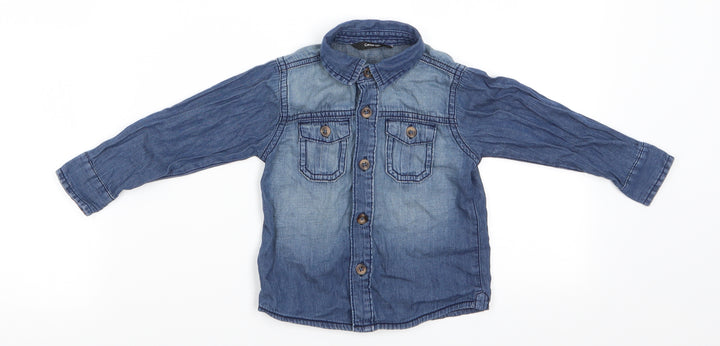George Boys Blue  Cotton Basic Button-Up Size 12-18 Months Collared Button - Soft Denim