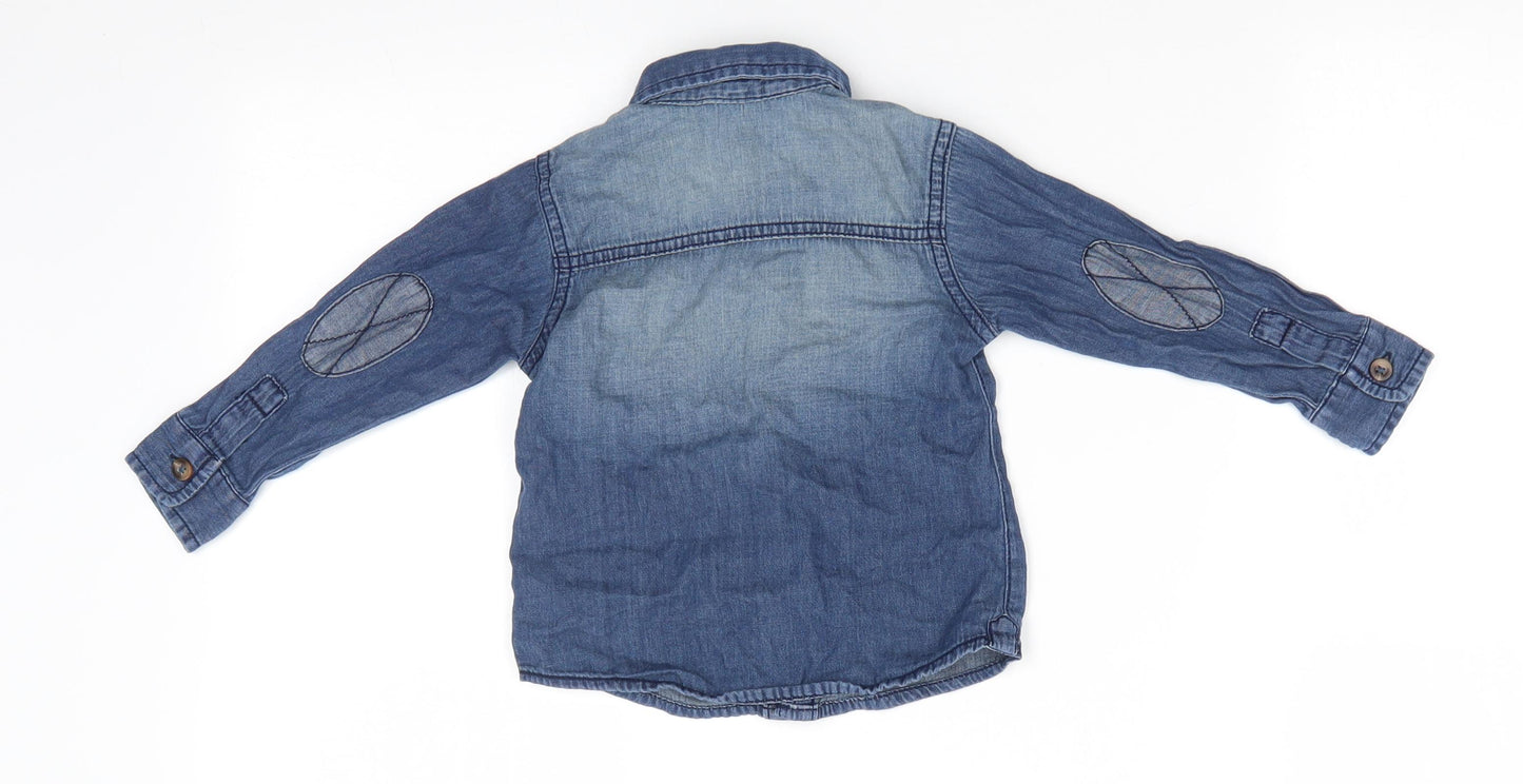 George Boys Blue  Cotton Basic Button-Up Size 12-18 Months Collared Button - Soft Denim