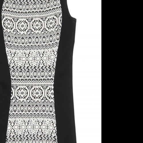 Divided Womens Black Geometric Polyester Bodycon  Size 8  Round Neck Zip - Geometric panel front & back