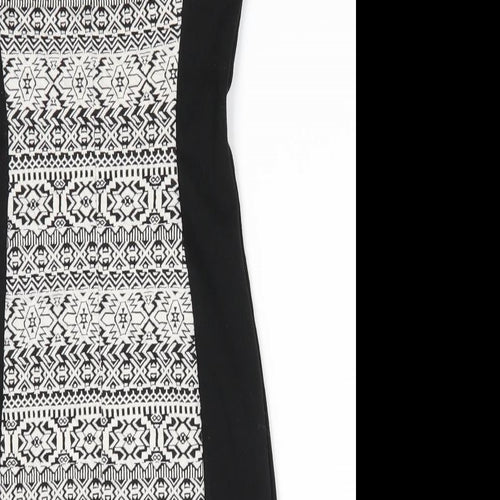 Divided Womens Black Geometric Polyester Bodycon  Size 8  Round Neck Zip - Geometric panel front & back