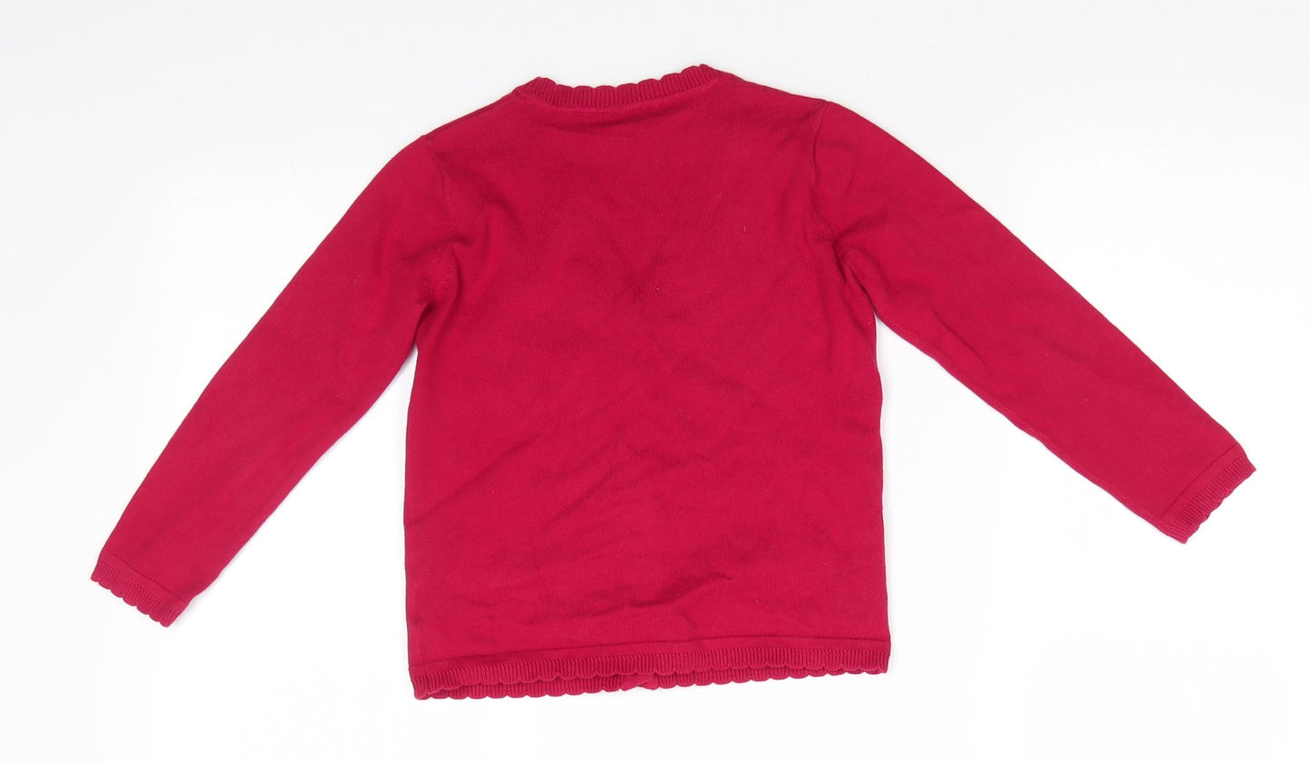 School Wear Girls Red V-Neck  Cotton Cardigan Jumper Size 7 Years  Button - Scalloped Edging