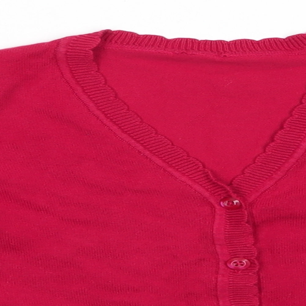 School Wear Girls Red V-Neck  Cotton Cardigan Jumper Size 7 Years  Button - Scalloped Edging