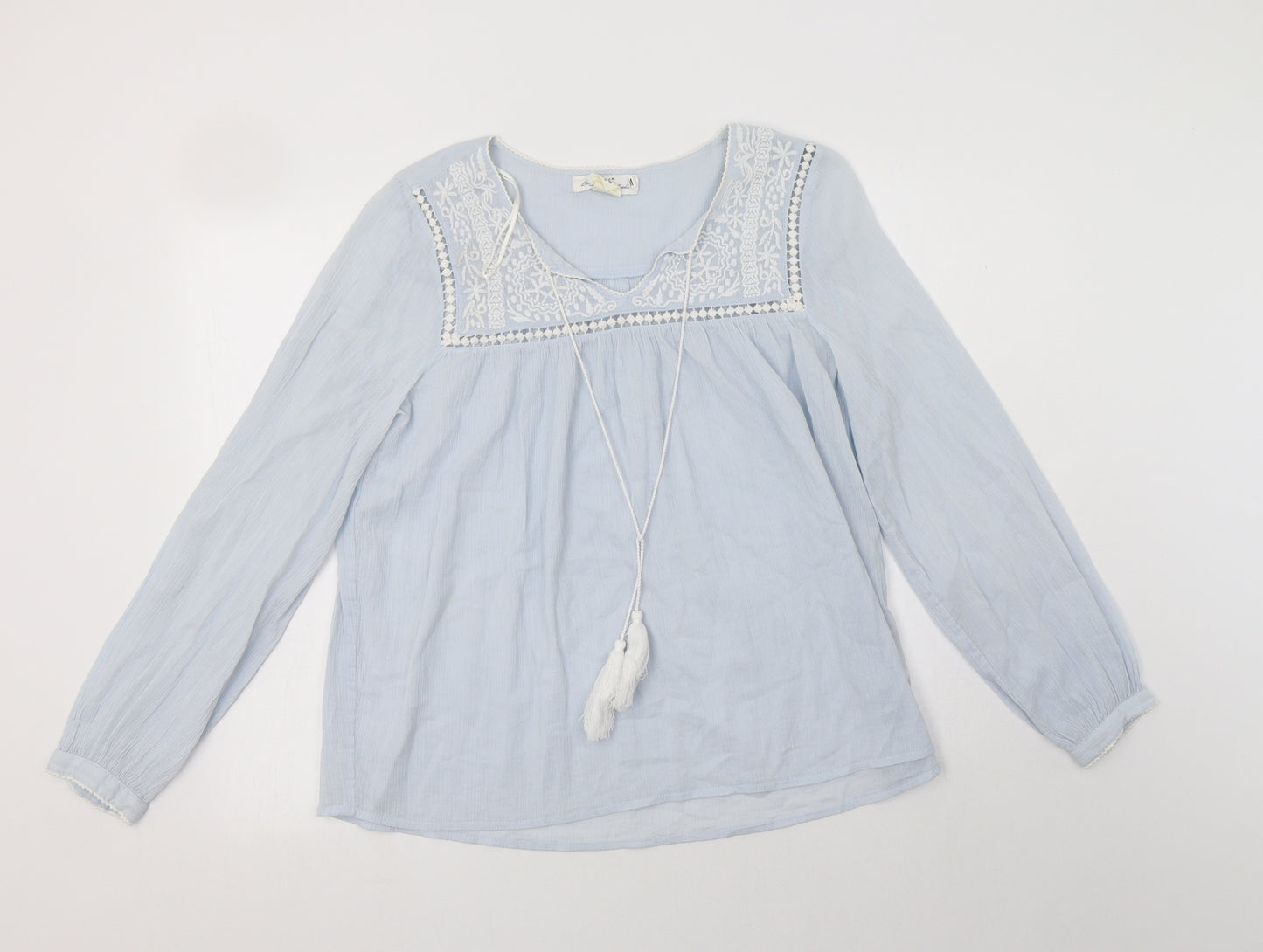 H&M Womens Blue  Cotton Basic Blouse Size 14 V-Neck