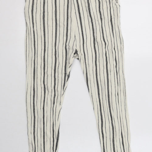 Zara Womens White Striped  Trousers  Size S L25 in Regular Button