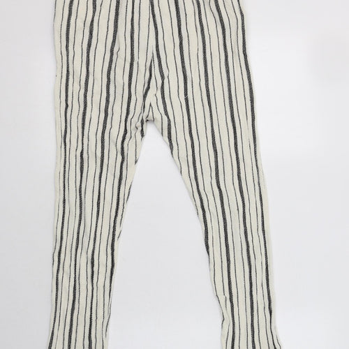 Zara Womens White Striped  Trousers  Size S L25 in Regular Button