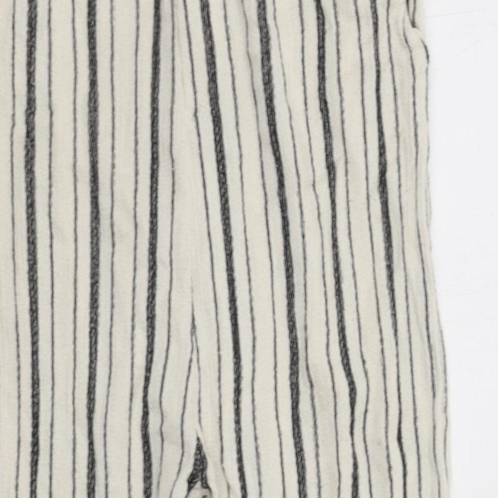 Zara Womens White Striped  Trousers  Size S L25 in Regular Button