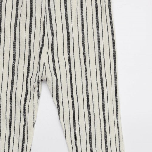 Zara Womens White Striped  Trousers  Size S L25 in Regular Button