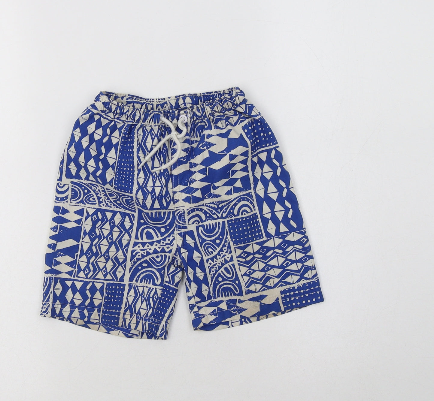 hullabaloo Boys Blue Geometric Polyester Bermuda Shorts Size 4-5 Years  Regular Drawstring