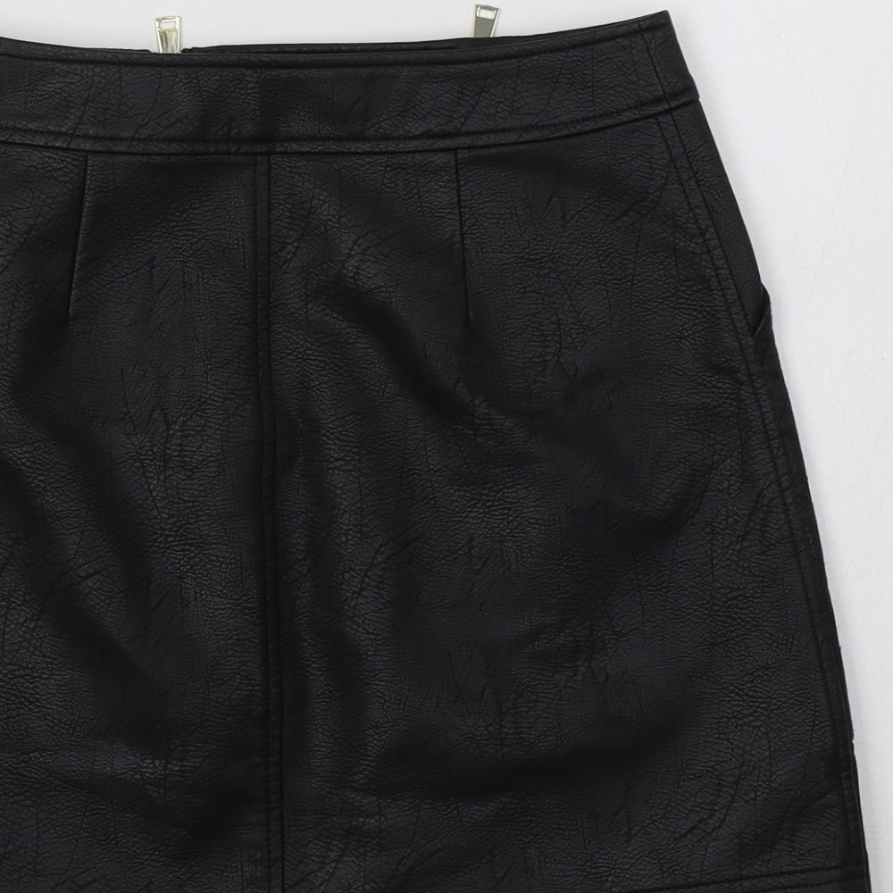 River Island Womens Black  Polyurethane Mini Skirt Size 8   Zip