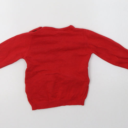 So Cute Baby Red  Cotton Pullover Jumper Size 9-12 Months  Button - Rudolph Christmas