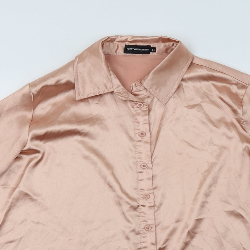 PRETTYLITTLETHING Womens Pink  Polyester Basic Button-Up Size S Collared