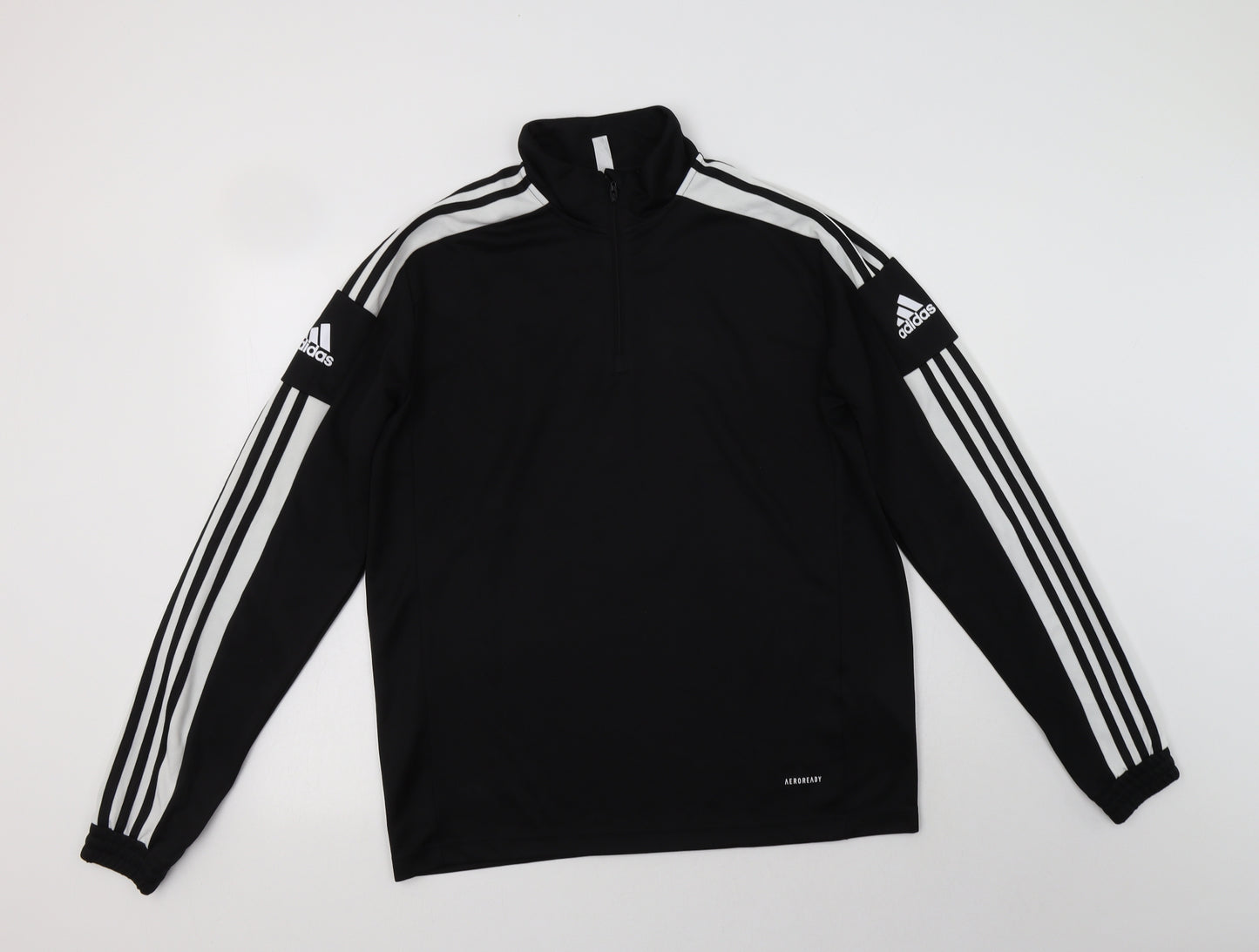 adidas Mens Black Striped Polyester Henley Sweatshirt Size L