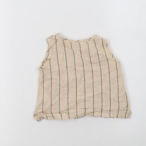 Arket Baby Beige Striped Linen Basic Blouse Size 6-9 Months Crew Neck Snap