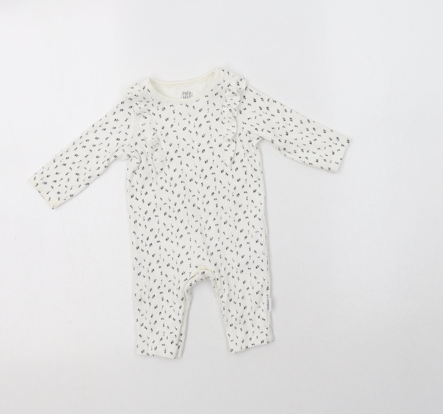 F&F Baby White Floral Cotton Babygrow One-Piece Size 0-3 Months  Snap