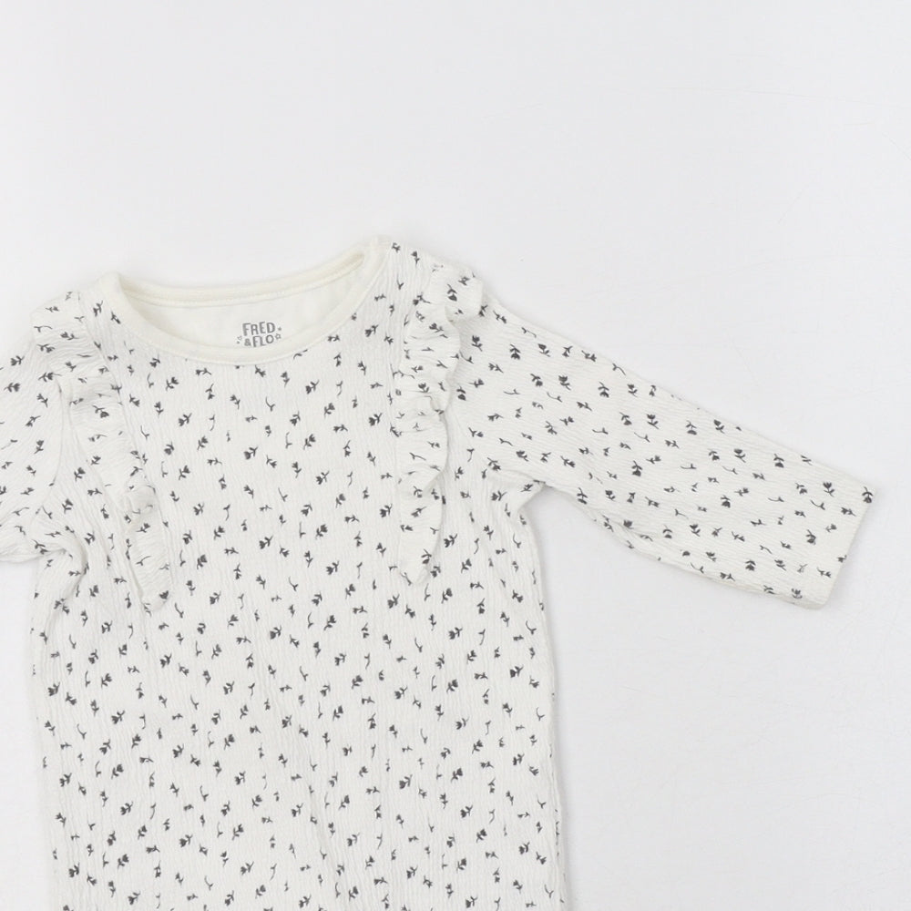 F&F Baby White Floral Cotton Babygrow One-Piece Size 0-3 Months  Snap