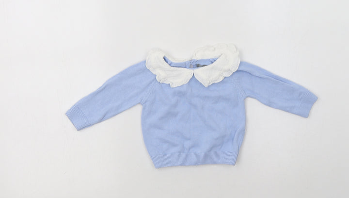Primark Baby Blue Cotton Pullover Jumper Size 3-6 Months Button