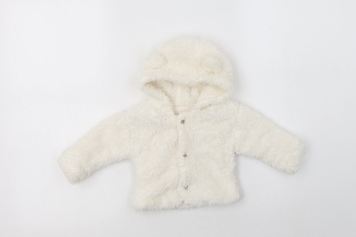 George Baby White   Basic Jacket Jacket Size 3-6 Months   Button - Bear Hood