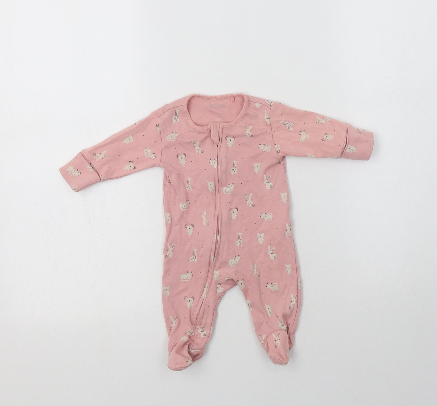 Next` Baby Pink Geometric Cotton Babygrow One-Piece Size 0-3 Months  Zip - Cute Animals