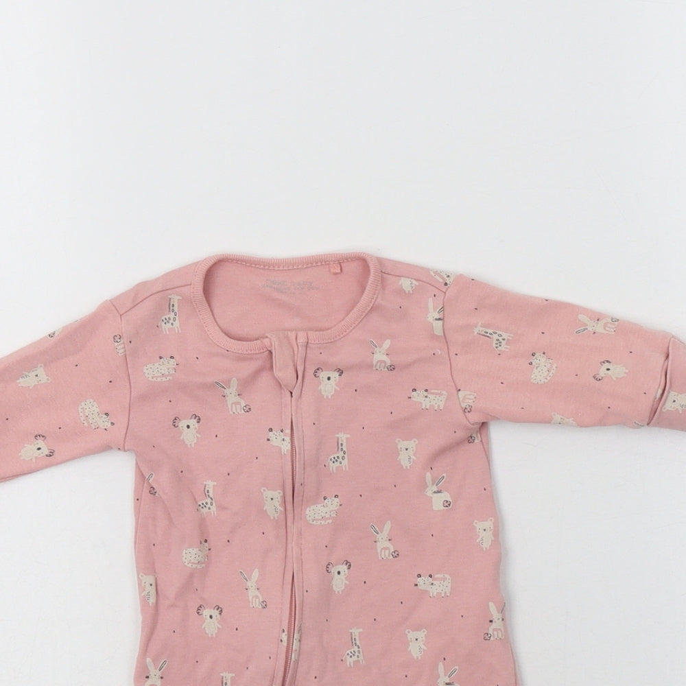 Next` Baby Pink Geometric Cotton Babygrow One-Piece Size 0-3 Months  Zip - Cute Animals