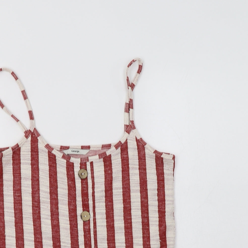 George Womens Red Striped Cotton Camisole Blouse Size 8 Square Neck