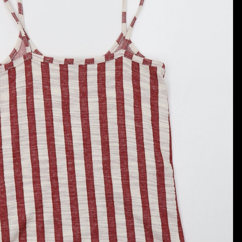 George Womens Red Striped Cotton Camisole Blouse Size 8 Square Neck