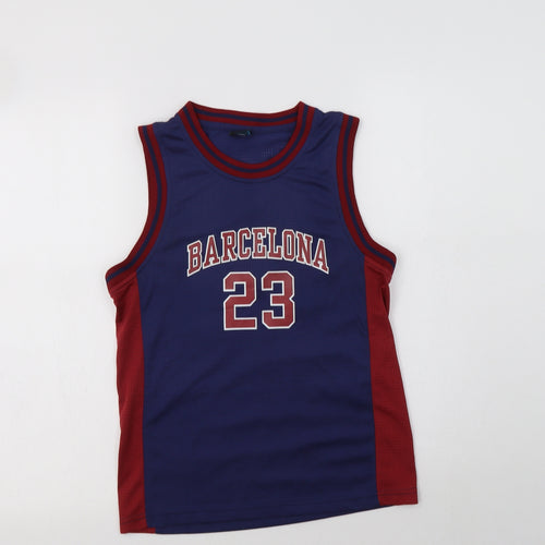Sport Zone Womens Blue Colourblock Polyester Jersey Tank Size 6 Crew Neck - Barcelona