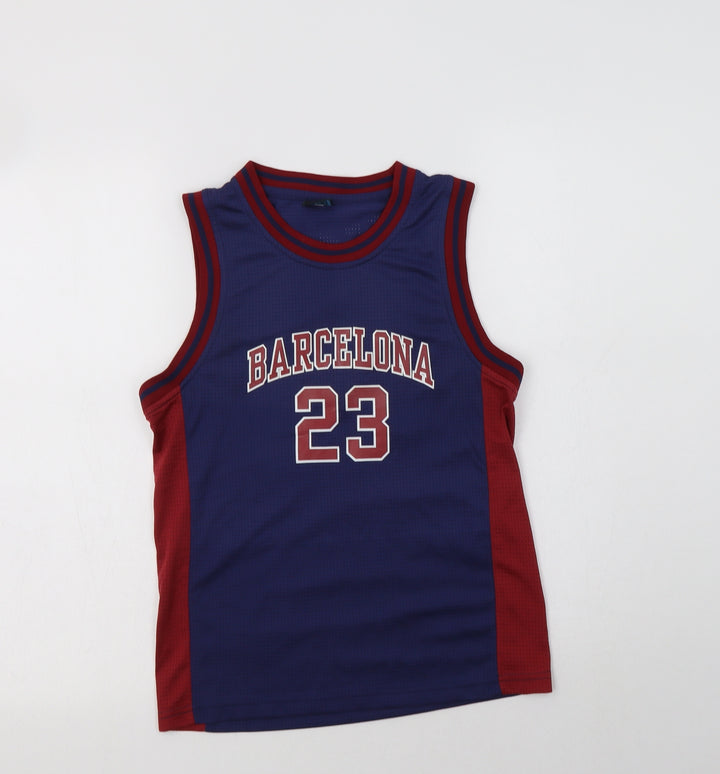 Sport Zone Womens Blue Colourblock Polyester Jersey Tank Size 6 Crew Neck - Barcelona
