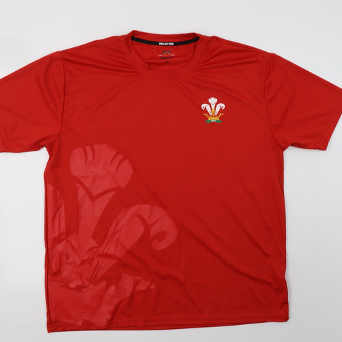 Rugby Heritage Mens Red  Polyester  T-Shirt Size 2XL Crew Neck  - Wales