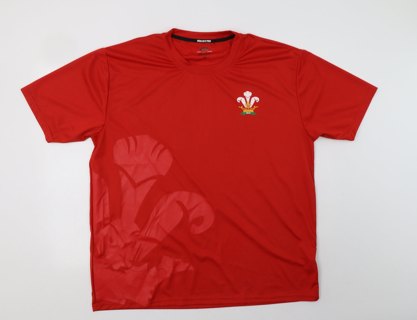 Rugby Heritage Mens Red  Polyester  T-Shirt Size 2XL Crew Neck  - Wales
