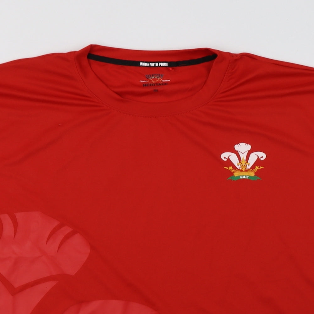 Rugby Heritage Mens Red  Polyester  T-Shirt Size 2XL Crew Neck  - Wales