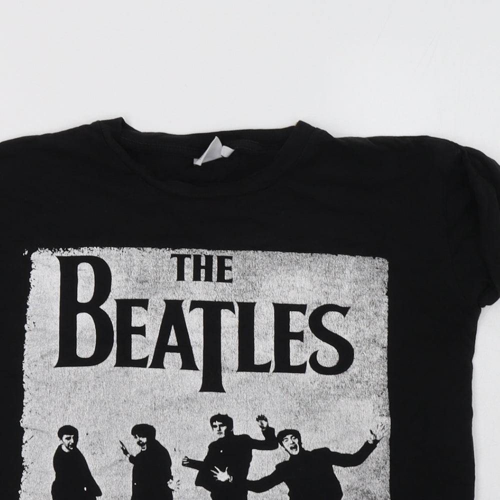 Primark Womens Black  Cotton Basic T-Shirt Size 8 Crew Neck - The Beatles