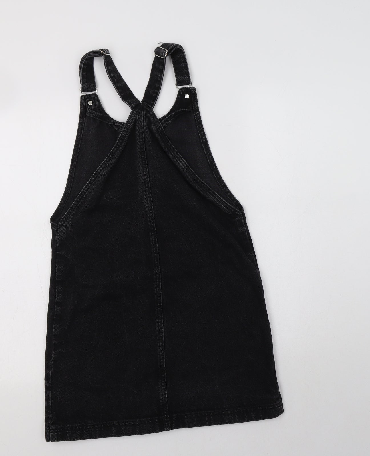 Topshop Womens Black  Cotton Pinafore/Dungaree Dress  Size 8  Square Neck Zip