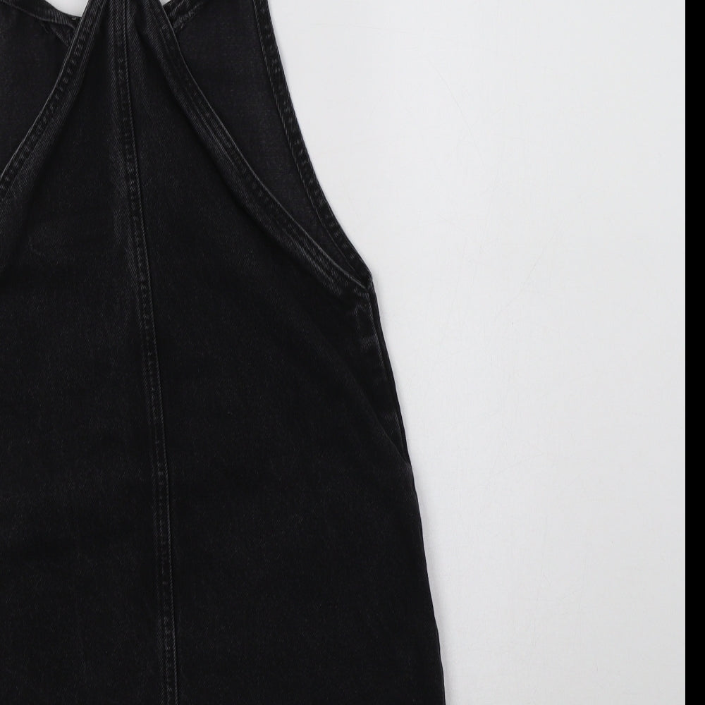 Topshop Womens Black  Cotton Pinafore/Dungaree Dress  Size 8  Square Neck Zip