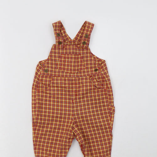 M&S Baby Orange Check Cotton Dungaree One-Piece Size 3-6 Months  Snap